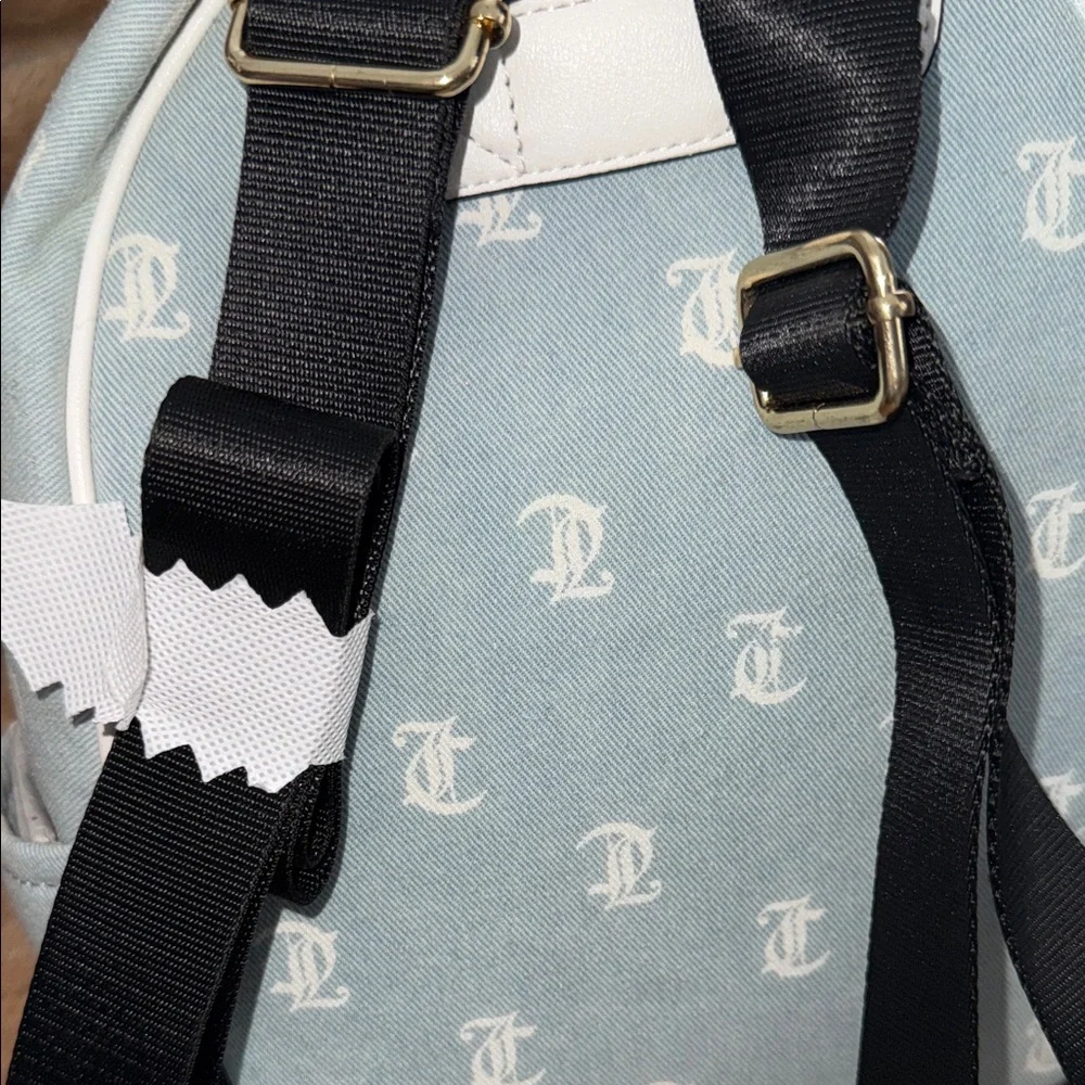 Juicy Couture denim Light Blue and White Logo Backpack